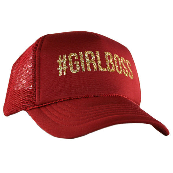 Hats { #Girlboss } Black & white, black, maroon or navy blue with gold glitter and hashtag. - Stacy's Pink Martini Boutique
