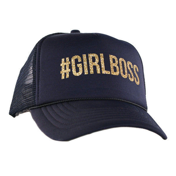 Hats { #Girlboss } Black & white, black, maroon or navy blue with gold glitter and hashtag. - Stacy's Pink Martini Boutique