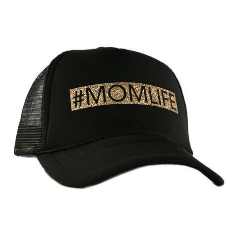 #momlife hats || Blingy glitter vinyl letters || Womens trucker hats || Adjustable snapback || Mom hats || Black or black and white - Stacy's Pink Martini Boutique