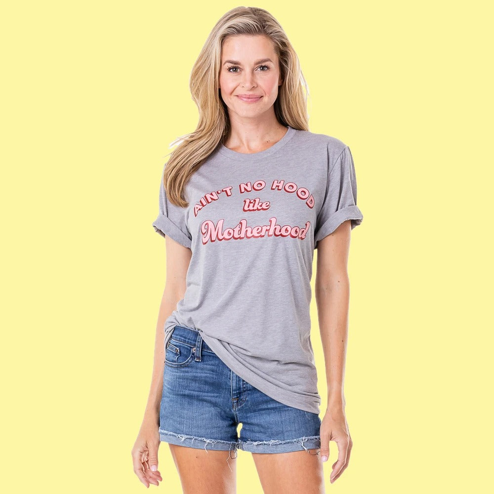 Mom tees Aint no hood like MOTHERHOOD Tshirts Womens Pink, gray, peach S - XXL - Stacy's Pink Martini Boutique