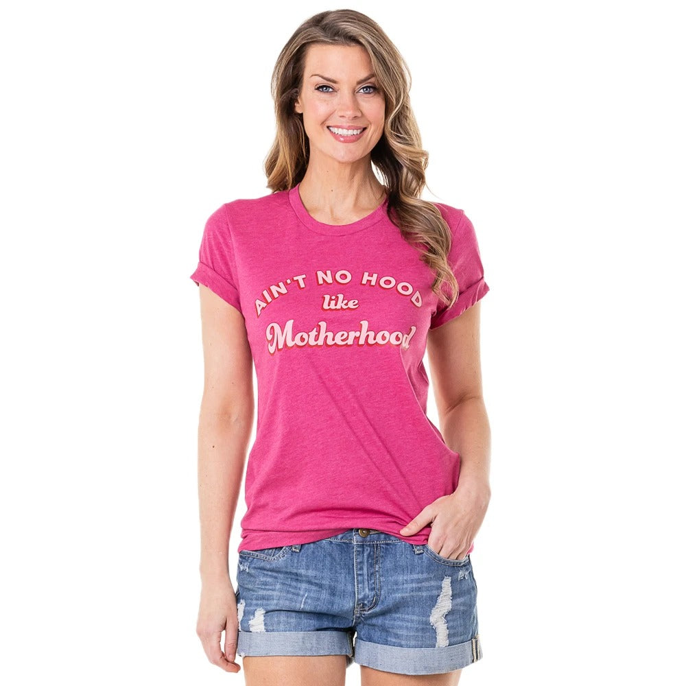 Mom tees Aint no hood like MOTHERHOOD Tshirts Womens Pink, gray, peach S - XXL - Stacy's Pink Martini Boutique