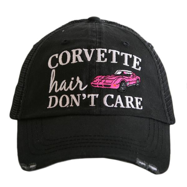 Corvette hats { Corvette hair don't care } Customize • Gray distressed trucker caps • Unisex • Car hat - Stacy's Pink Martini Boutique