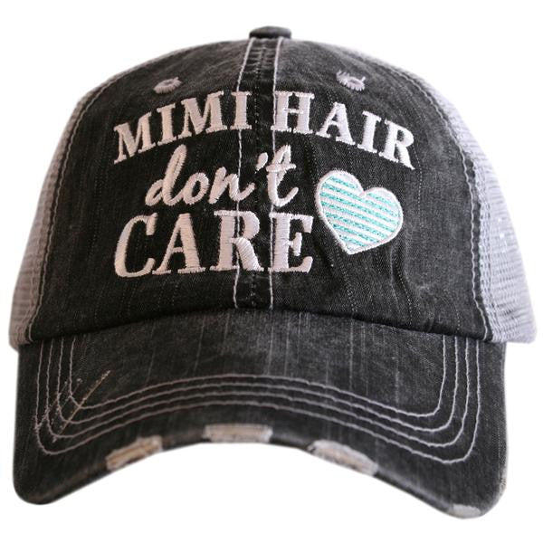 Hats { Grandma hair don't care } {Nana hair don't care } OR { Mimi hair don't care } Distressed • Trucker • Embroidered • Heart - Stacy's Pink Martini Boutique