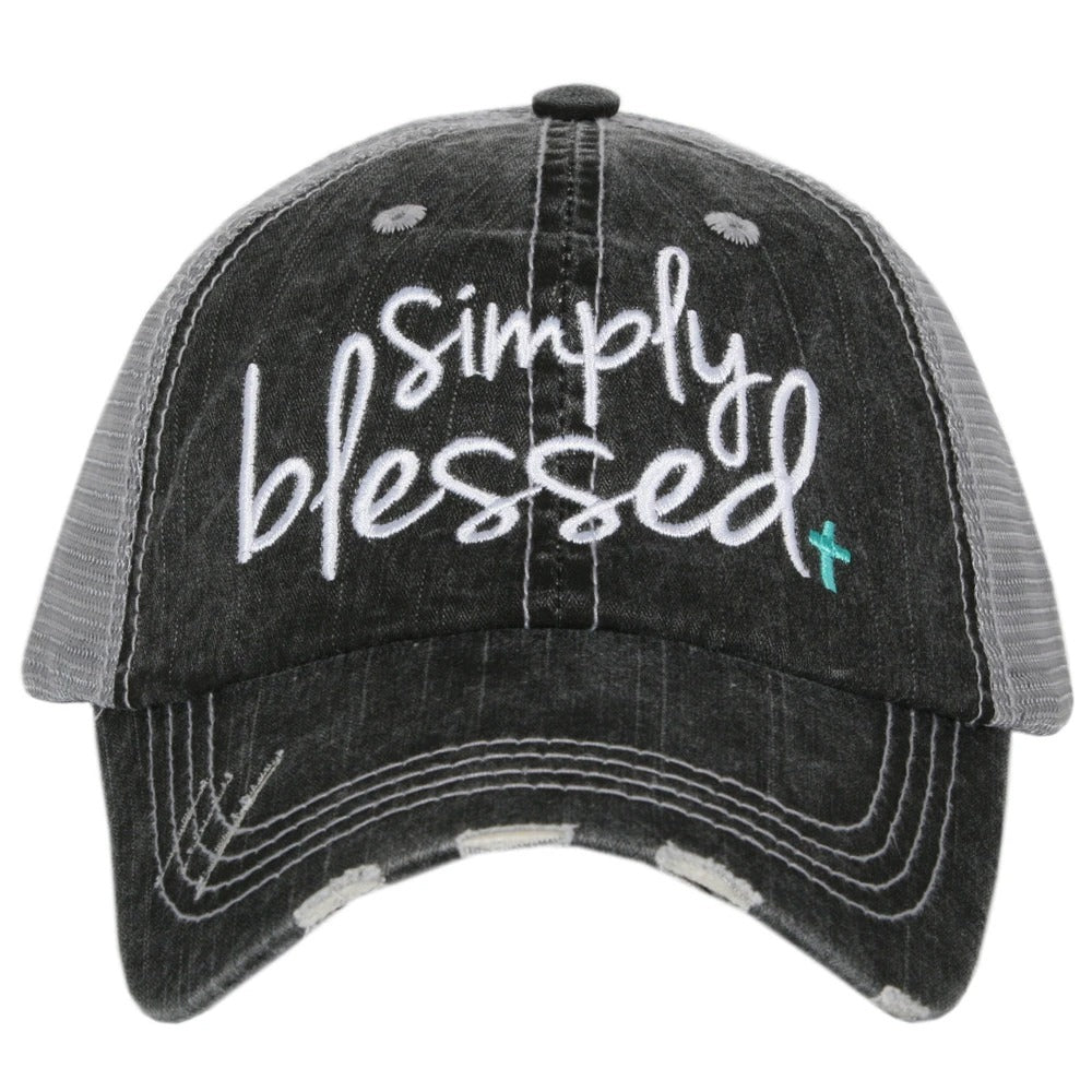 Blessed hats Blessed hot mess Simply blessed Crosses Embroidered distressed adjustable trucker caps - Stacy's Pink Martini Boutique