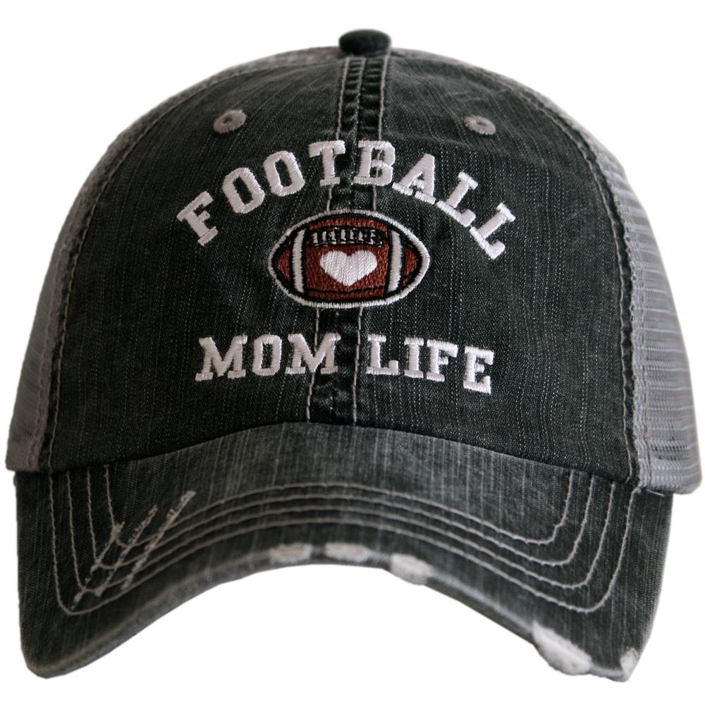 Mom hats Football mom life Embroidered Distressed Gray Womens trucker cap - Stacy's Pink Martini Boutique