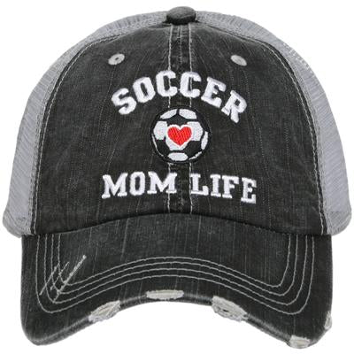 Soccer hats | Soccer mom | Womens embroidered distressed trucker caps | Personalize - Stacy's Pink Martini Boutique