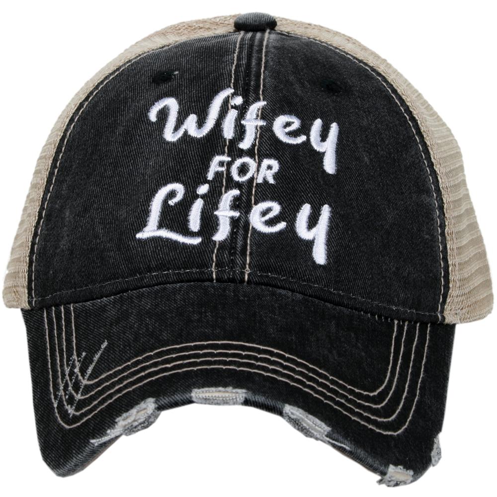 Wife hat | Wifey for lifey | Happy Wife Happy Life | Wifey | Aint no wifey | Embroidered distressed trucker cap | Personalize with wedding dates and names - Stacy's Pink Martini Boutique