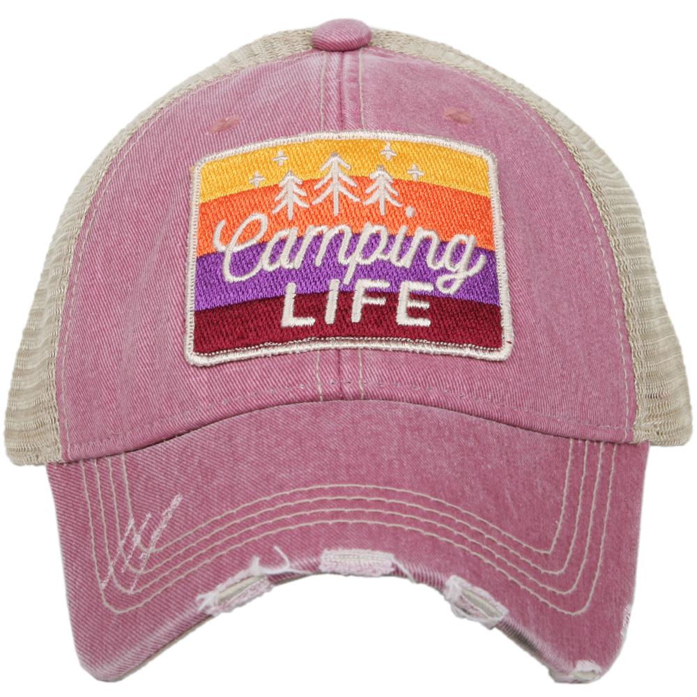 Camp hats! Hats { Camping life } 4 colors. Embroidered distressed trucker caps. - Stacy's Pink Martini Boutique