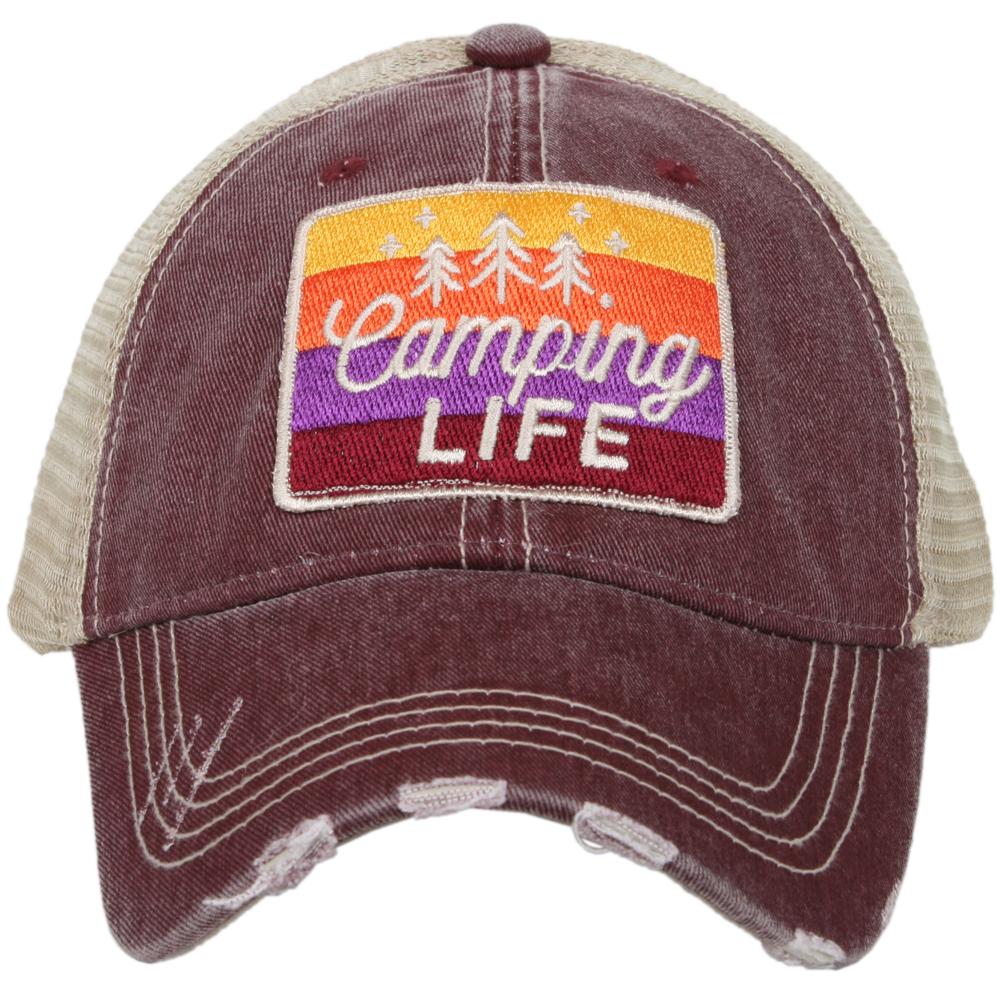 Camp hats! Hats { Camping life } 4 colors. Embroidered distressed trucker caps. - Stacy's Pink Martini Boutique