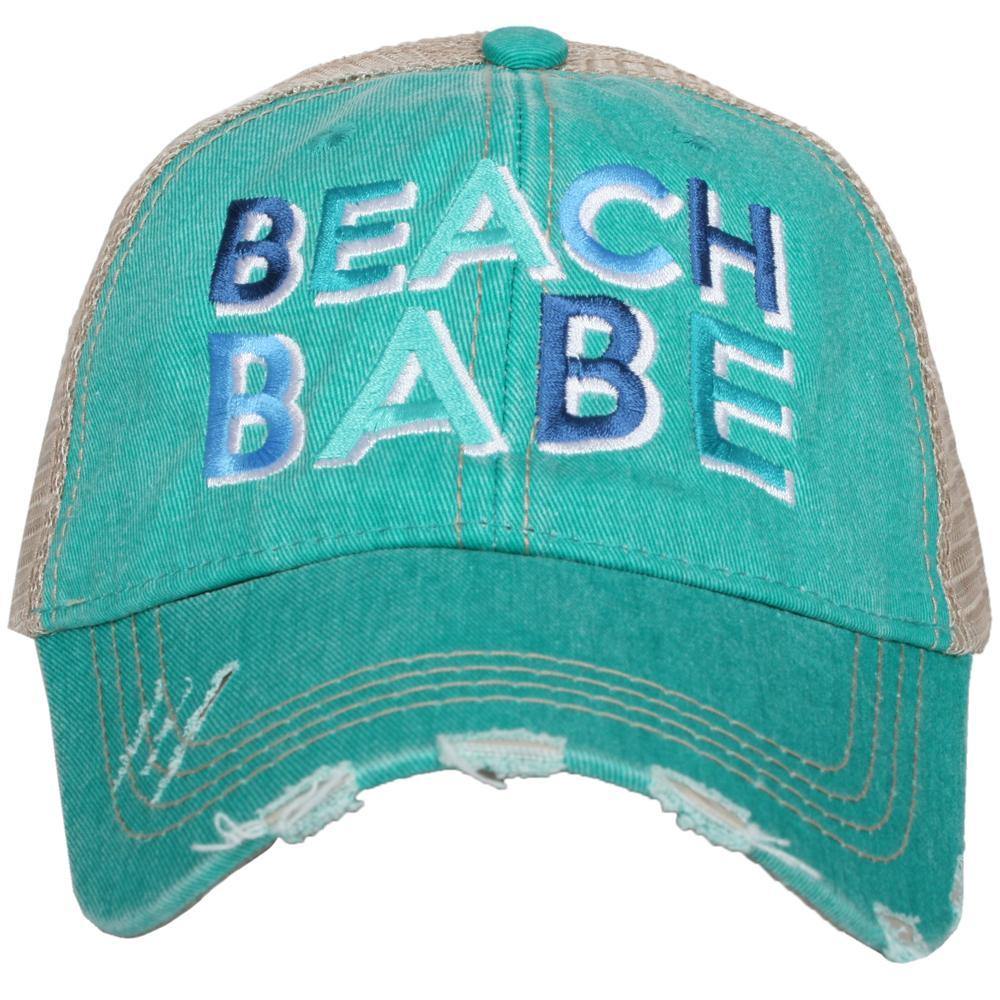 Beach hats BEACH BABE Black or teal Embroidered distressed trucker caps Women - Stacy's Pink Martini Boutique