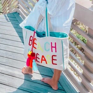 Tote bags HELLO gorgeous Beach please Good vibes only Handmade in India 21 x 12 Shoulder strap - Stacy's Pink Martini Boutique