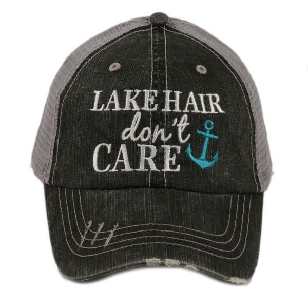 Lake hats Lake hair dont care Embroidered distressed trucker caps Anchor 4 colors - Stacy's Pink Martini Boutique