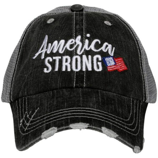 America Strong flag hat Embroidered gray distressed trucker cap Unisex - Stacy's Pink Martini Boutique