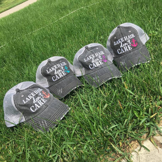 Beach hats and tanks Embroidered distressed trucker caps. - Stacy's Pink Martini Boutique