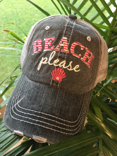 Beach hats and tanks Embroidered distressed trucker caps. - Stacy's Pink Martini Boutique