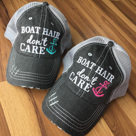 Beach hats and tanks Embroidered distressed trucker caps. - Stacy's Pink Martini Boutique