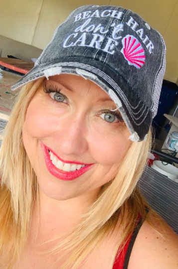 Hola beaches hats! | Womens embroidered trucker cap | Personalize | Beach hats | Cute palm trees, sunshine, waves and seashell | Girls weekend accessories. - Stacy's Pink Martini Boutique