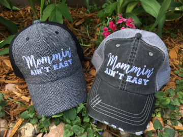 Mom shirts and trucker hats  Mommin Aint Easy Gray and black 3/4 sleeve raglan XS- XL - Stacy's Pink Martini Boutique
