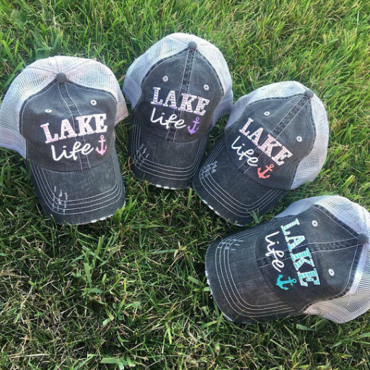 Beach hats and tanks Embroidered distressed trucker caps. - Stacy's Pink Martini Boutique