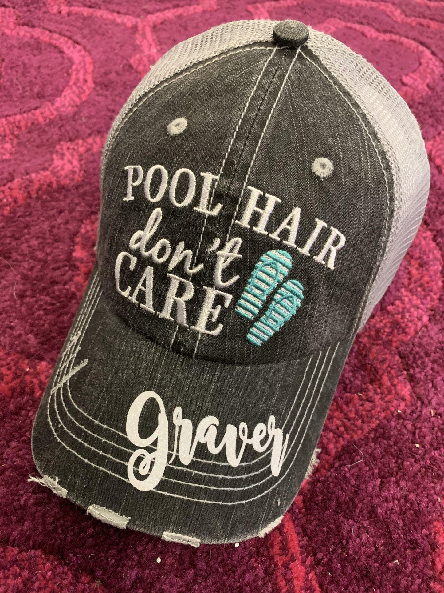 Boating Hats { Boat hair don’t care } Teal or pink anchor. Embroidered •  Trucker cap • - Stacy's Pink Martini Boutique