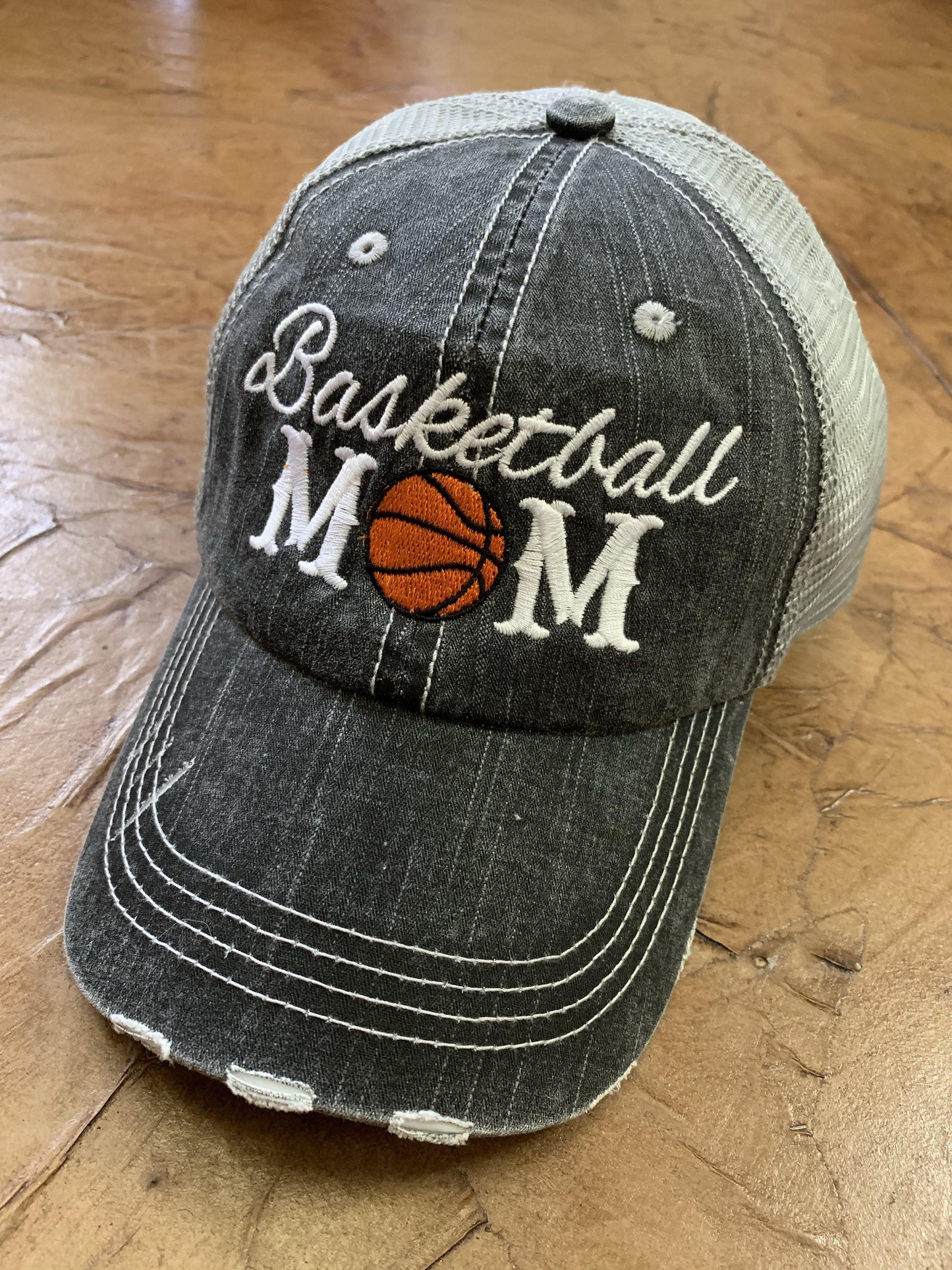 Basketball hats! Basketball mom | Customize | Embroidered distressed gray women’s trucker caps • Add names, number, BLING! - Stacy's Pink Martini Boutique