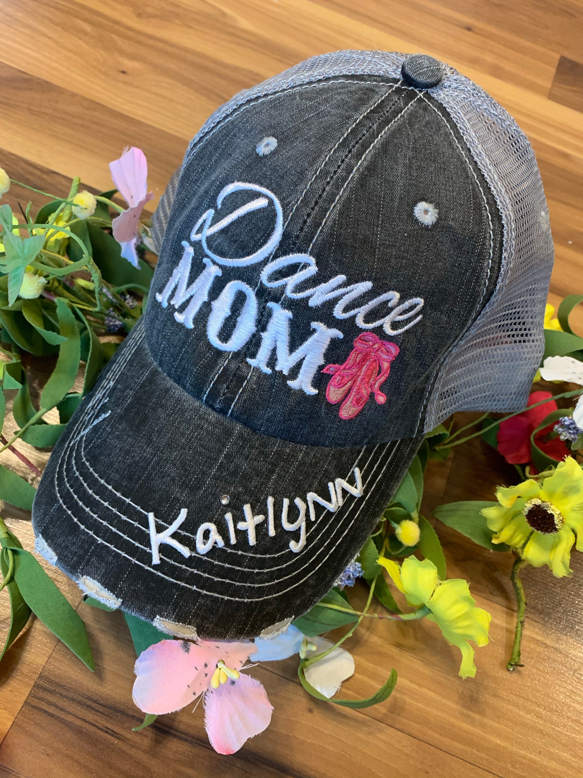Dance hats and jewelry | Dance mom | Personalize | Embroidered distressed trucker caps - Stacy's Pink Martini Boutique