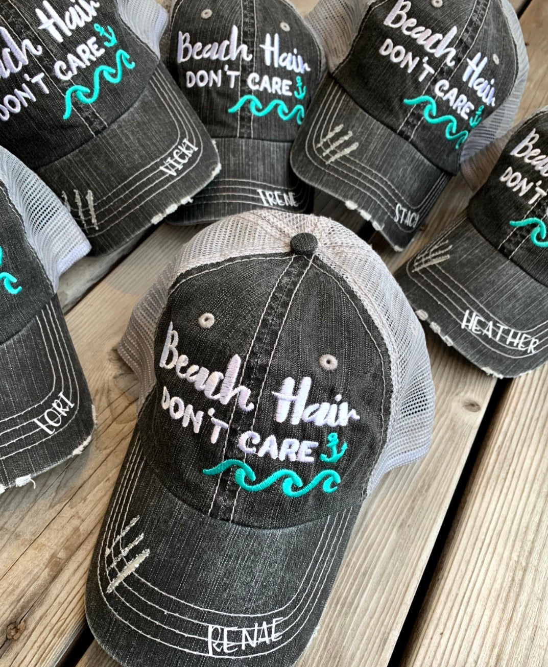 Soccer hats | Soccer mom | Womens embroidered distressed trucker caps | Personalize - Stacy's Pink Martini Boutique