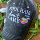 Pool hats Embroidered gray distressed unisex trucker caps Pool hair dont care Pool please Flamingos Flip flops - Stacy's Pink Martini Boutique