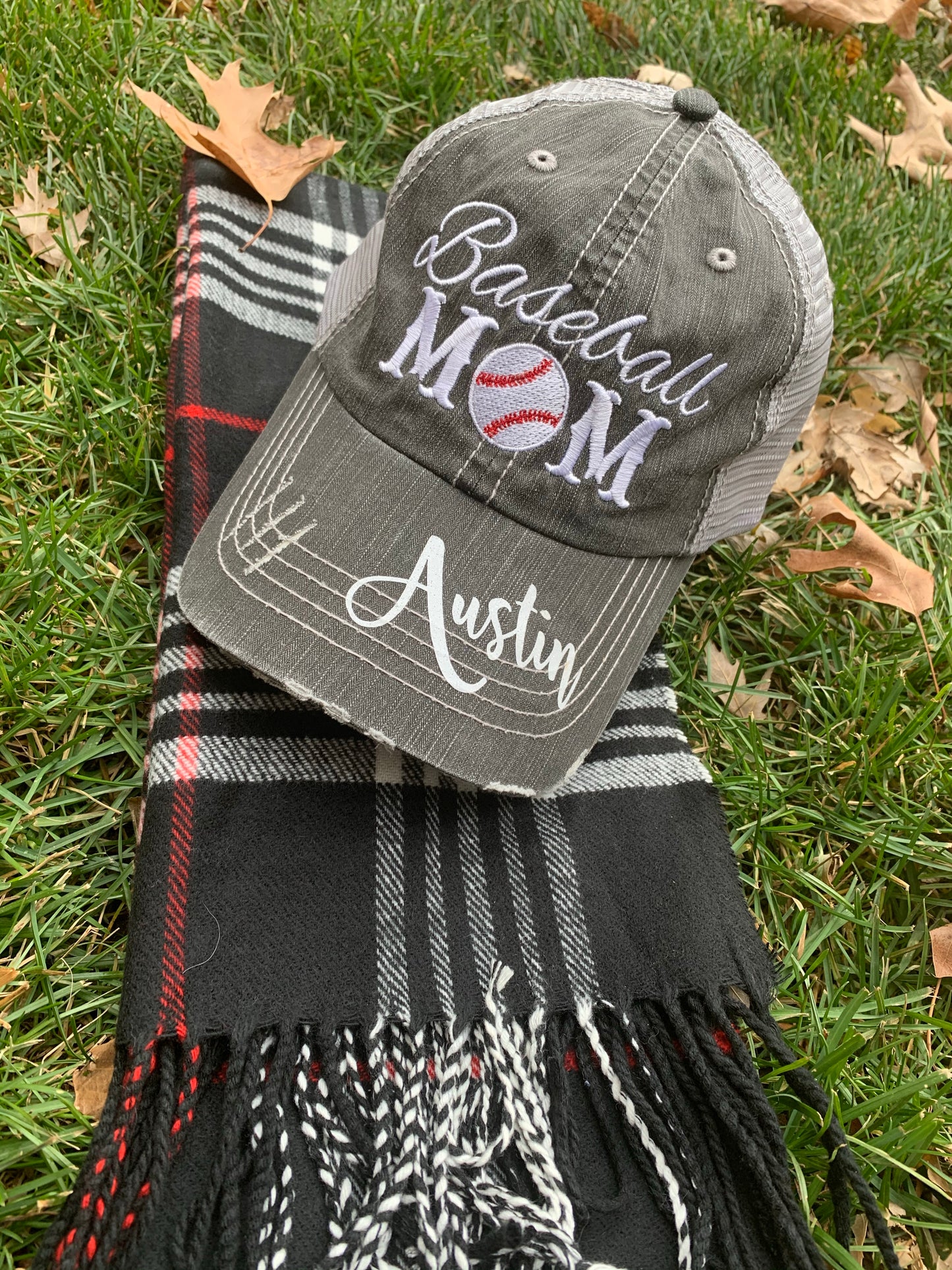 Personalized Mom hats Baseball mom Embroidered womens distressed trucker cap Sports - Stacy's Pink Martini Boutique