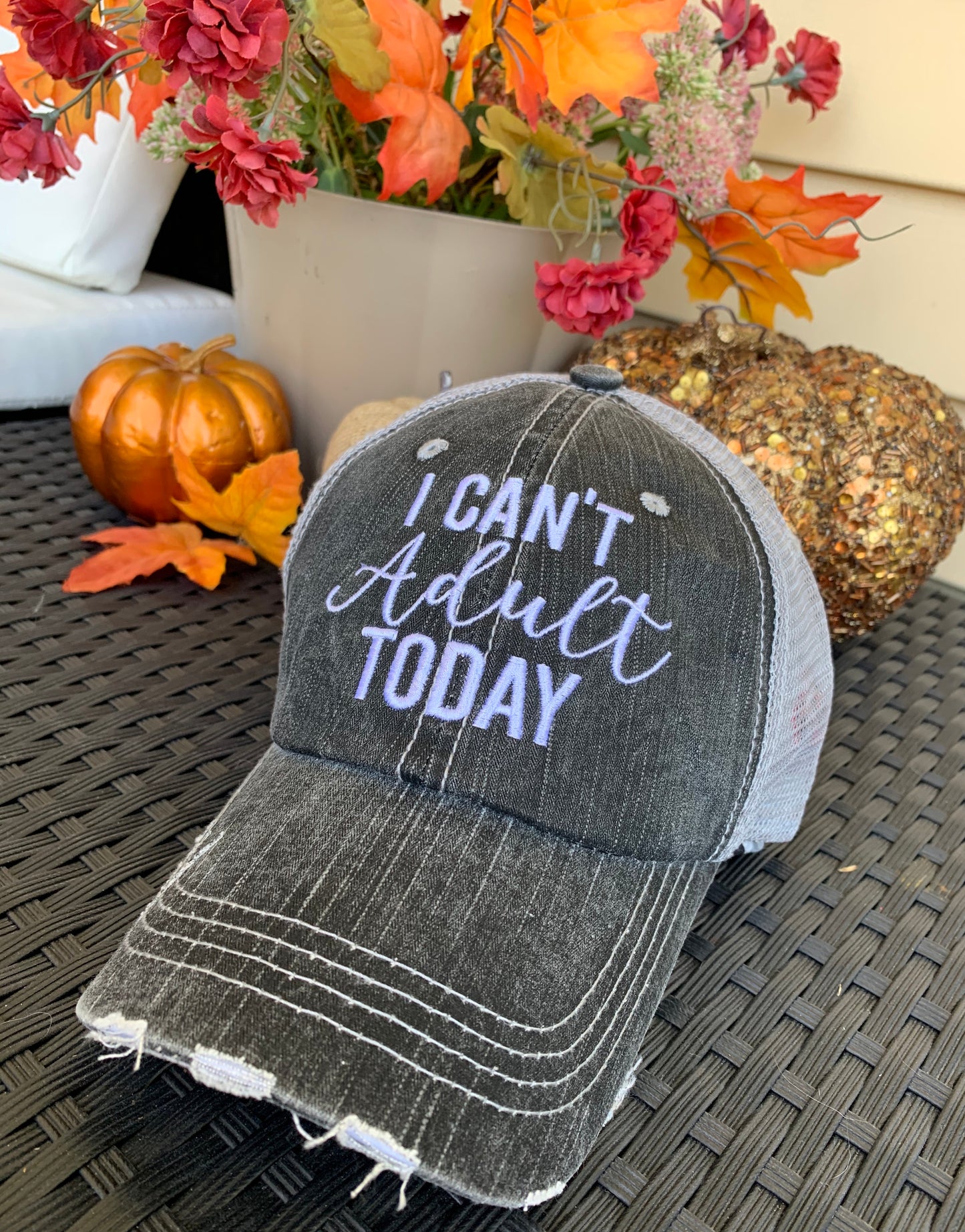 HOT MESS just doing my best hats Embroidered gray distressed unisex trucker caps Womens gift - Stacy's Pink Martini Boutique