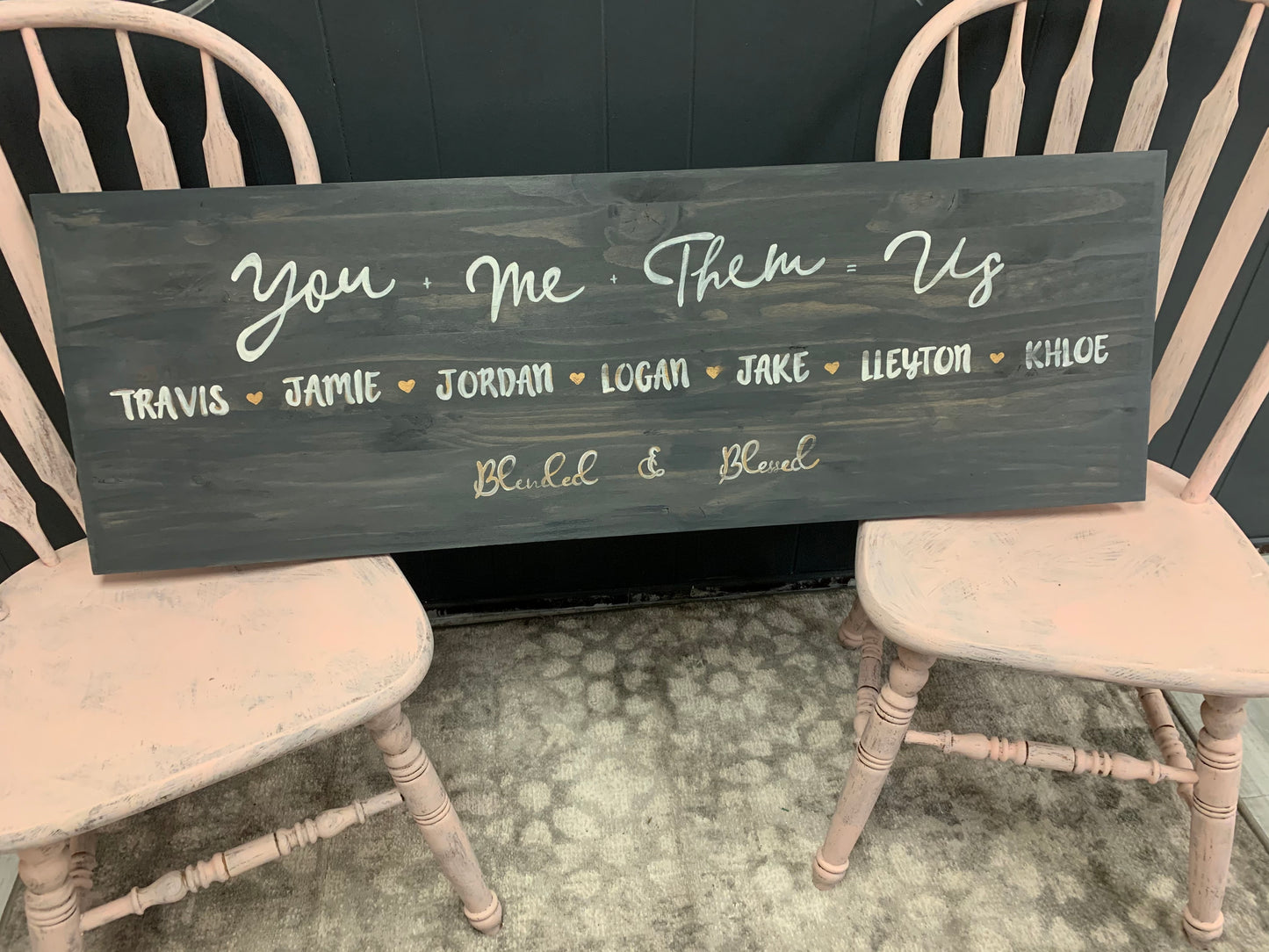 Wood signs { Hand painted } You + Me + Them = Us. Solid pine. Family. Wood. Signs. Barn wood. - Stacy's Pink Martini Boutique