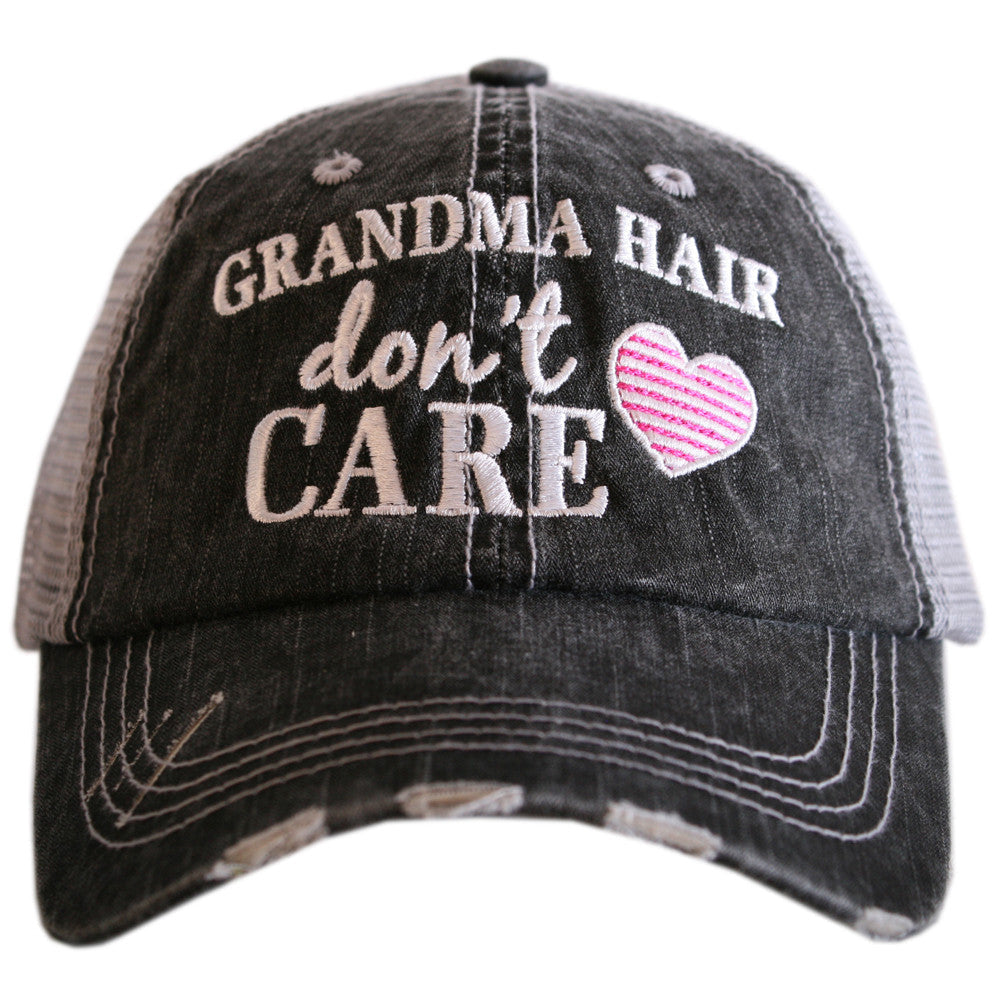 Baseball Grandma • Mimi • Nana • Gigi | Embroidered gray distressed trucker caps | Personalize - Stacy's Pink Martini Boutique