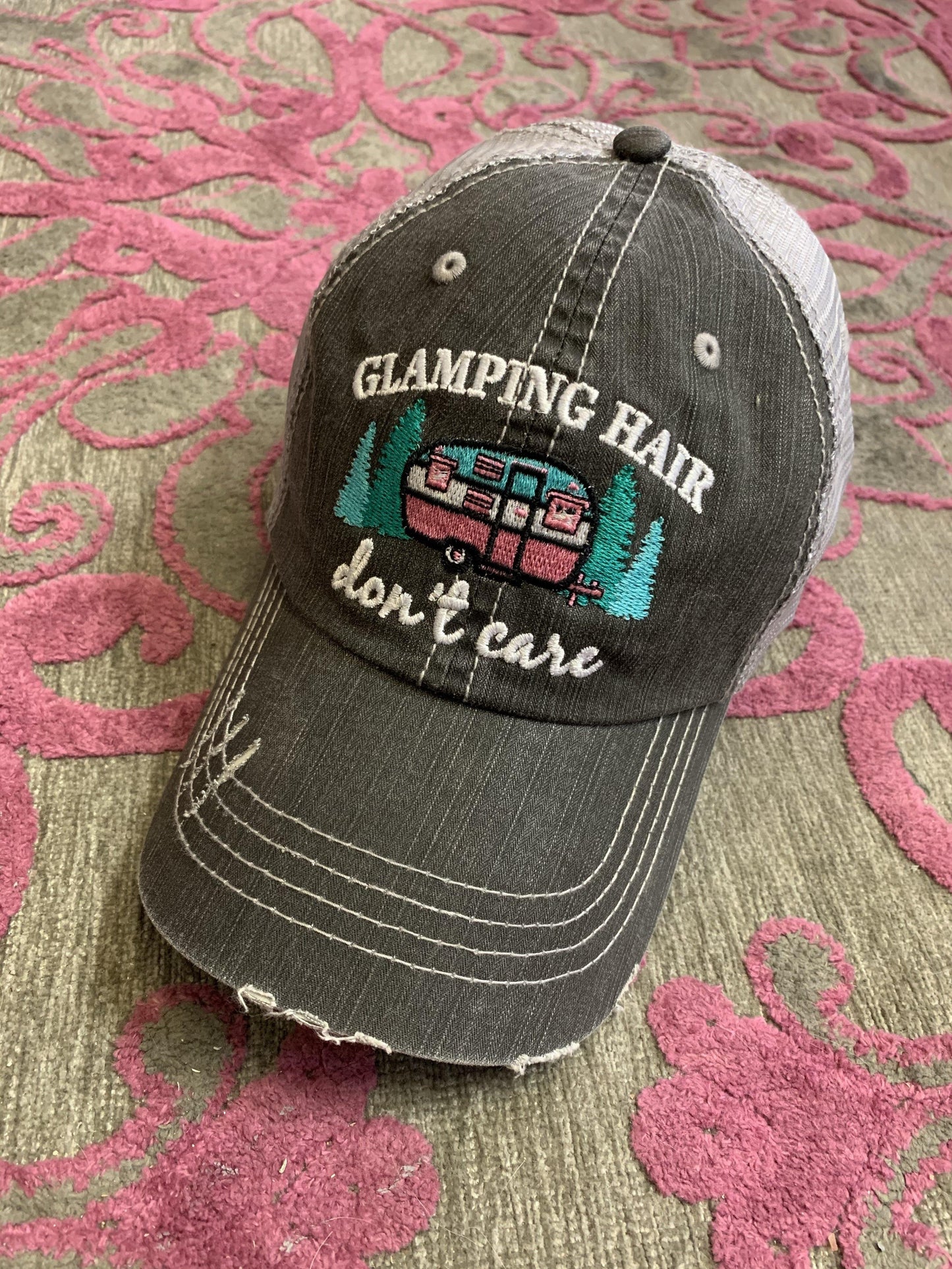 Boating Hats { Boat hair don’t care } Teal or pink anchor. Embroidered •  Trucker cap • - Stacy's Pink Martini Boutique