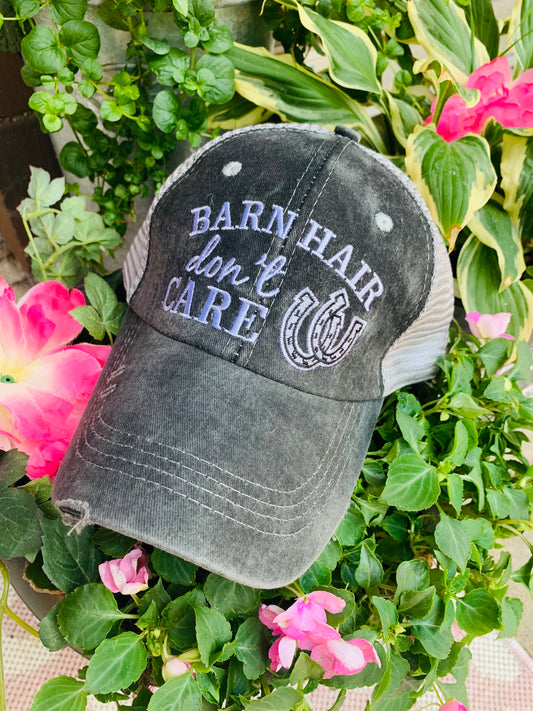 Barn hair don’t care hat Embroidered distressed trucker cap - Stacy's Pink Martini Boutique
