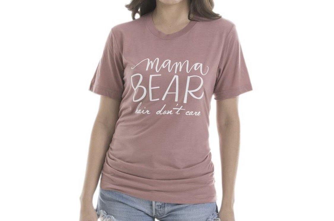 Mama bear T-shirts { Mama Bear hair dont care } Pink, blue or gray. S - XXL. - Stacy's Pink Martini Boutique