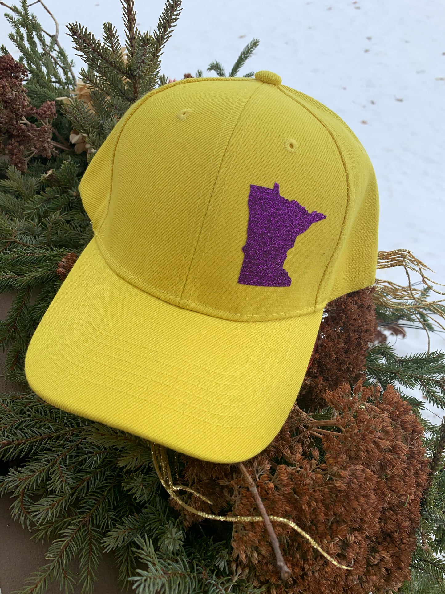 Hat { Vikings } Minnesota • Adjustable snapback • Gold with purple glitter state of Mn • Trucker cap • Unisex • Other colors available. - Stacy's Pink Martini Boutique
