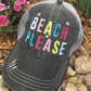 Beach Hats Beach please Embroidered distressed trucker caps Seashells Vacation - Stacy's Pink Martini Boutique