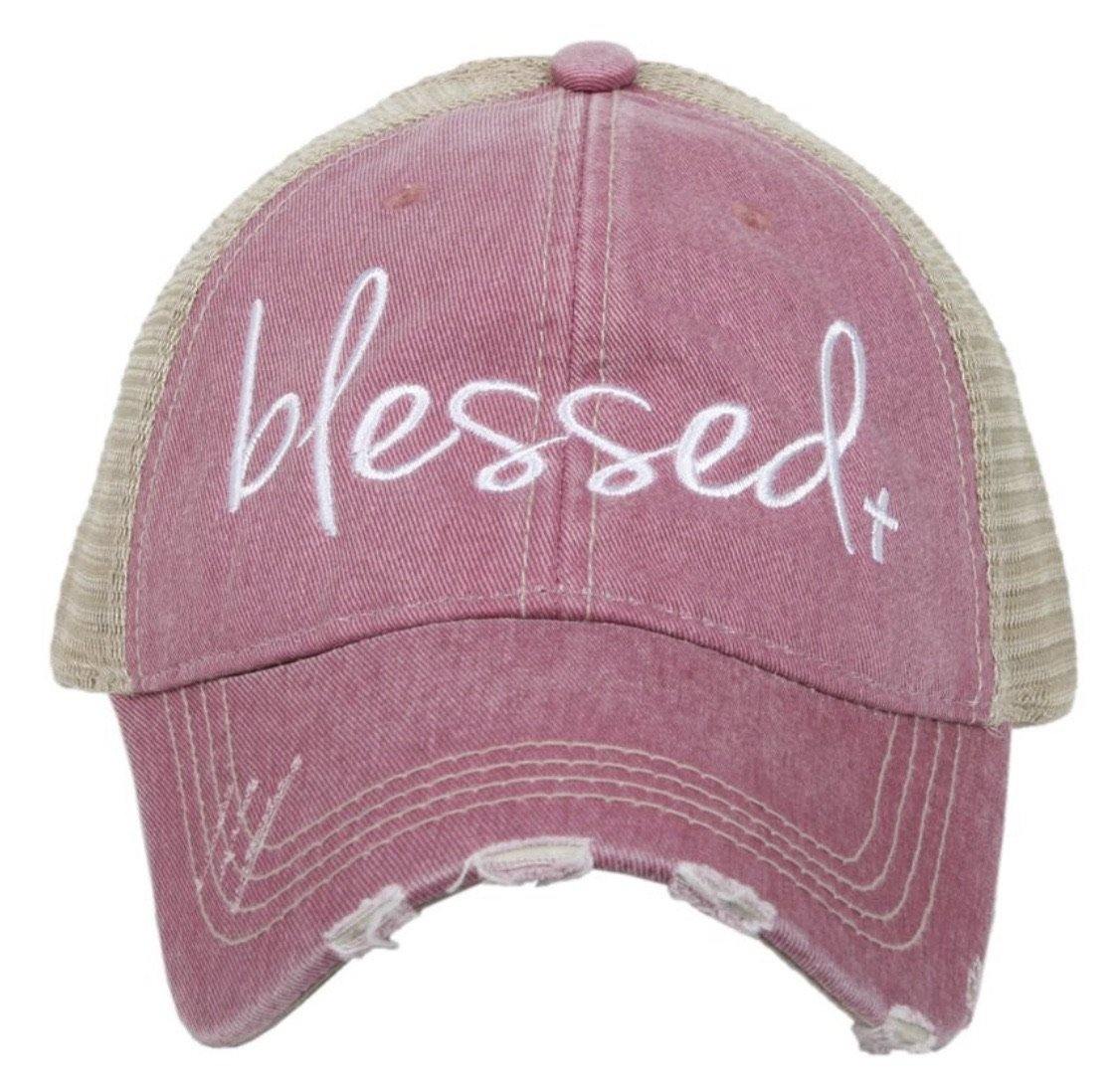 Blessed hats Blessed hot mess Simply blessed Crosses Embroidered distressed adjustable trucker caps - Stacy's Pink Martini Boutique