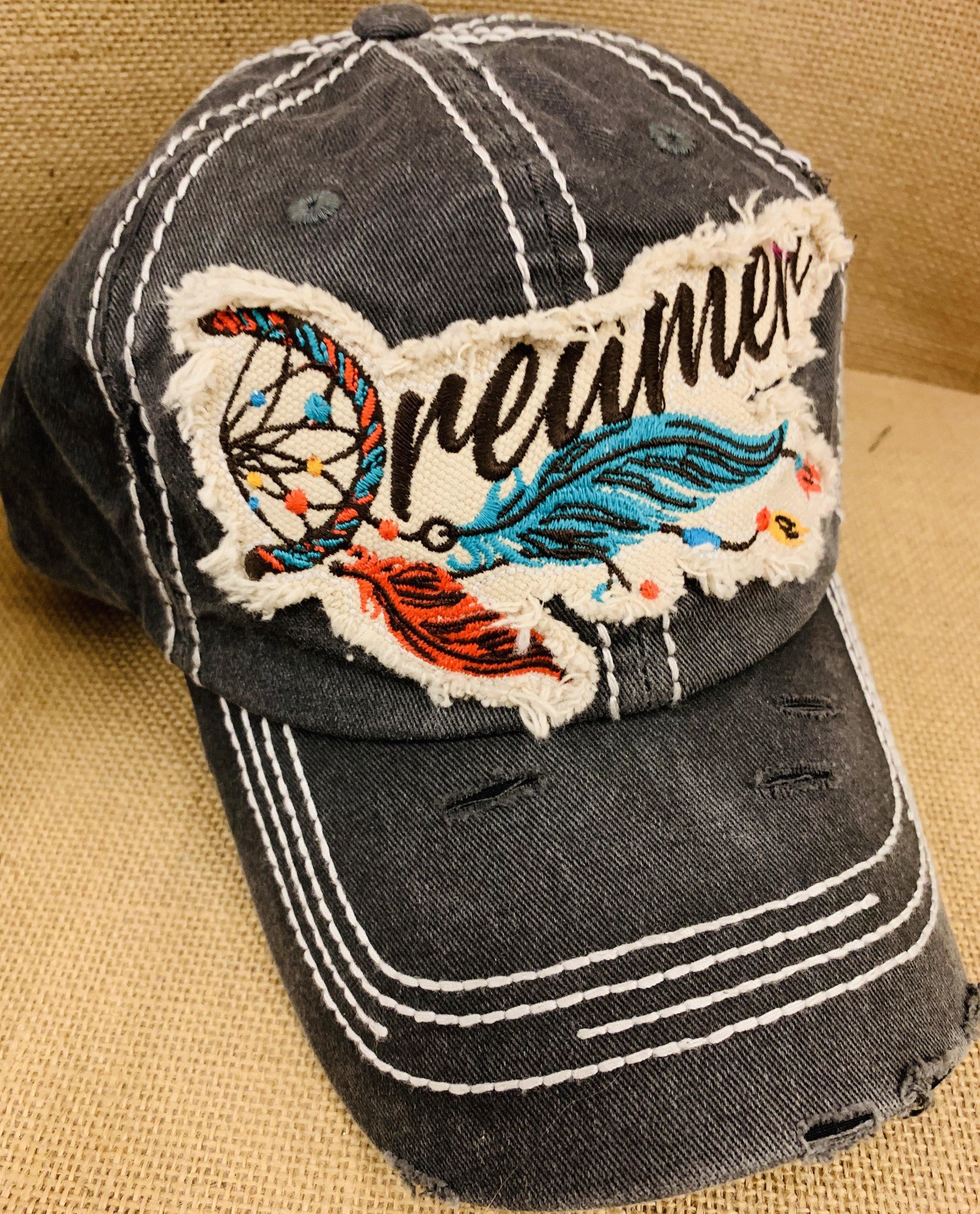 Dreamer hats! Dream catcher • Embroidered - Stacy's Pink Martini Boutique