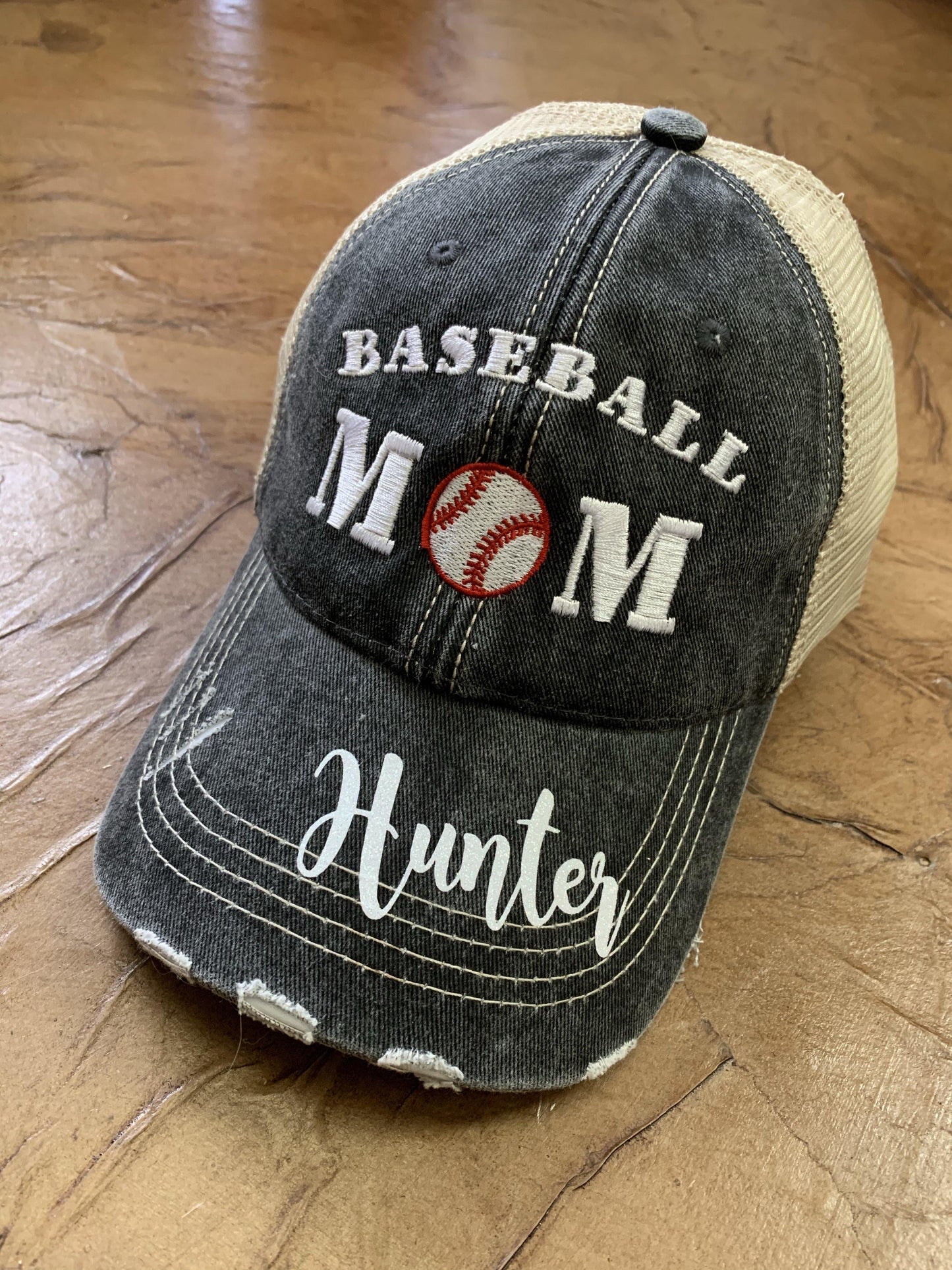 Basketball hats! Basketball mom | Customize | Embroidered distressed gray women’s trucker caps • Add names, number, BLING! - Stacy's Pink Martini Boutique