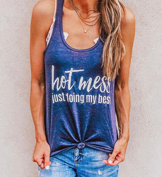 Hot mess just doing my best Tank tops Teal Gray Navy blue S-XXL So soft and flowy! - Stacy's Pink Martini Boutique