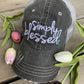 Blessed Hats { Simply Blessed } Pink or teal cross. Gray distressed trucker cap with adjustable Velcro. - Stacy's Pink Martini Boutique