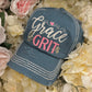 Grace and grit hat Embroidered distressed light blue cap