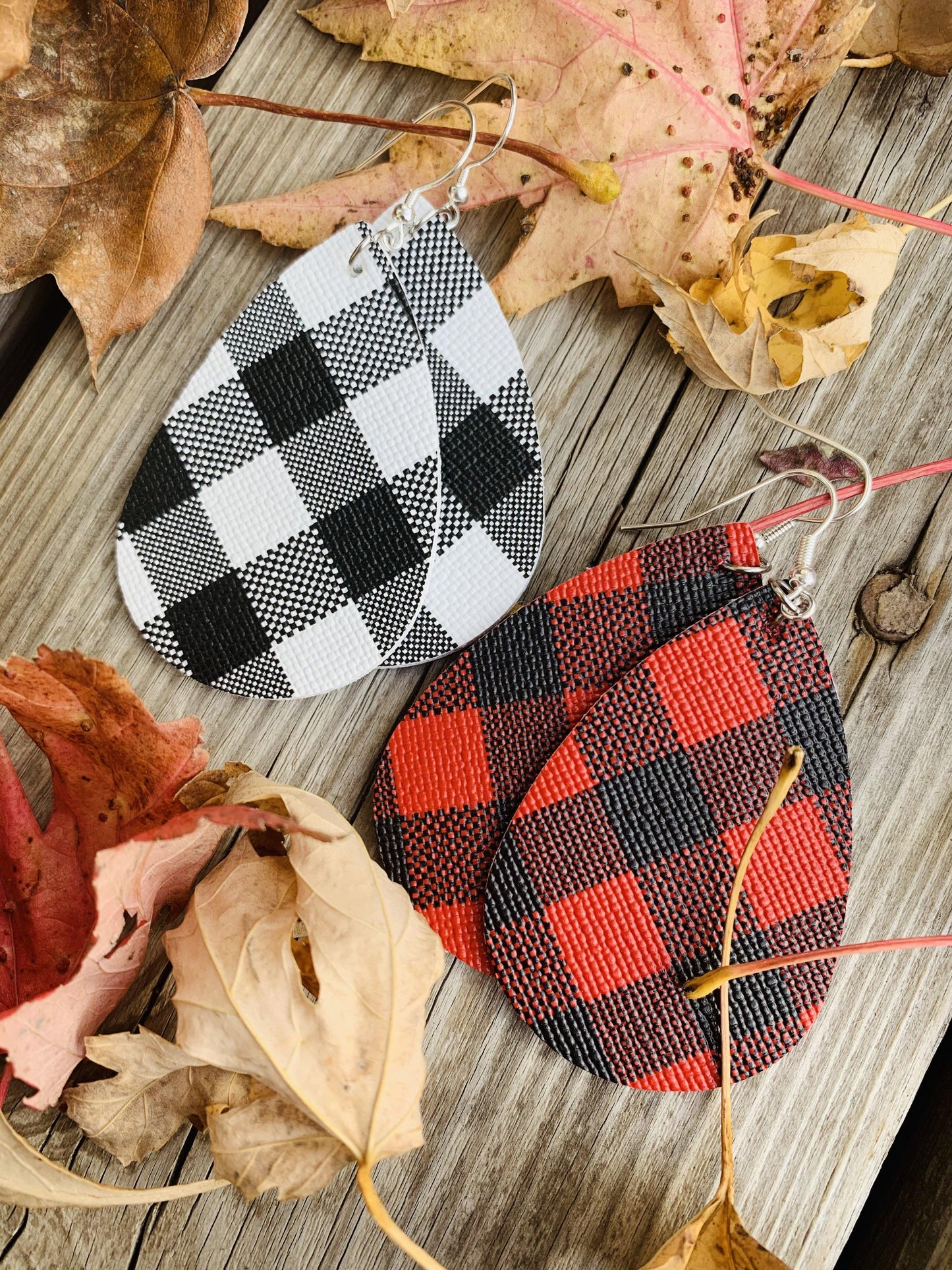 Earrings • Buffalo plaid • White/black • Red/black • Wholesale orders welcome. - Stacy's Pink Martini Boutique