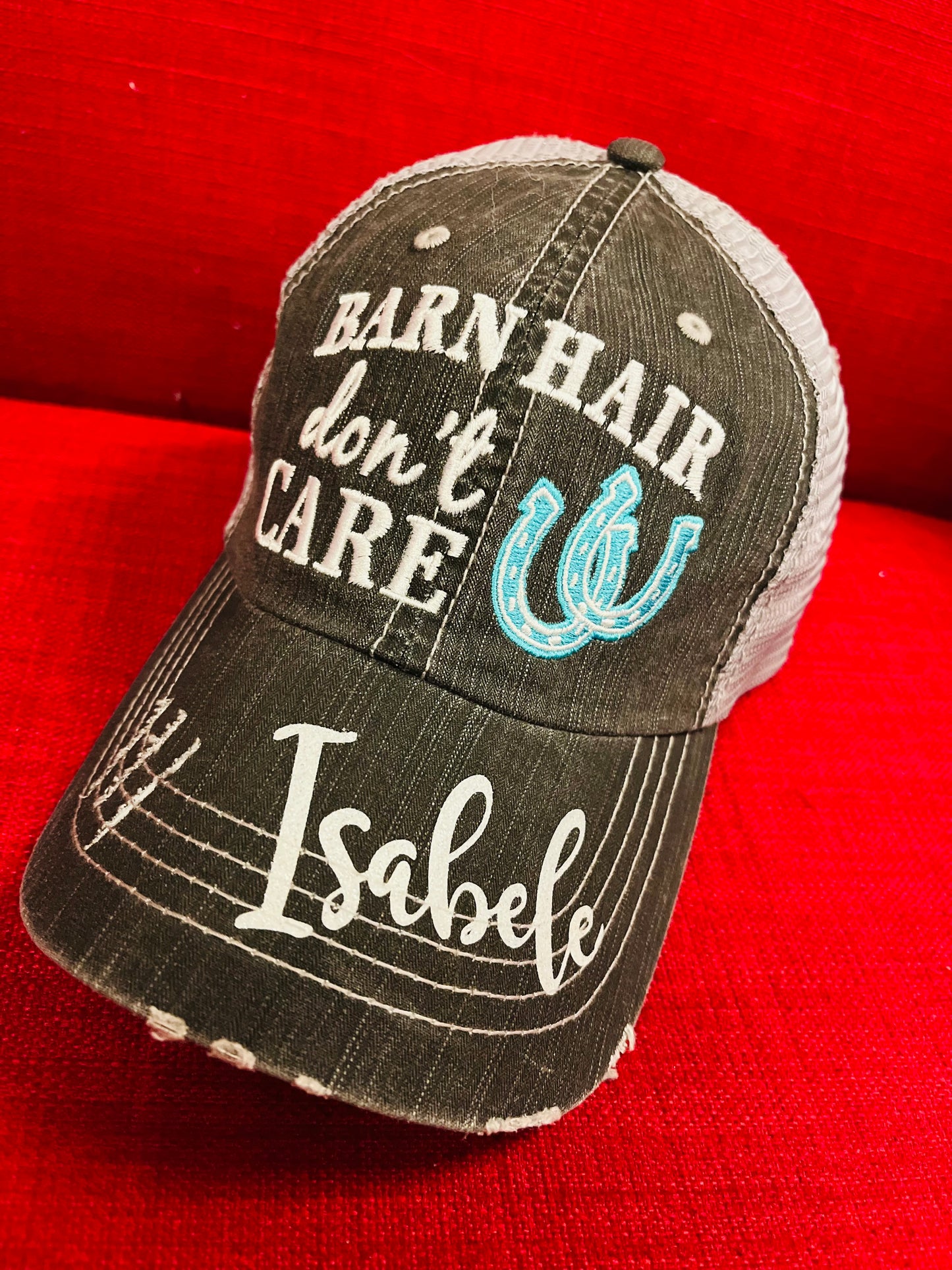 Barn Hats • Barn hair don’t care • Personalize • FREE SHIP! TEAL, PINK, WHITE horseshoe • Embroidered • Distressed • Horses - Stacy's Pink Martini Boutique