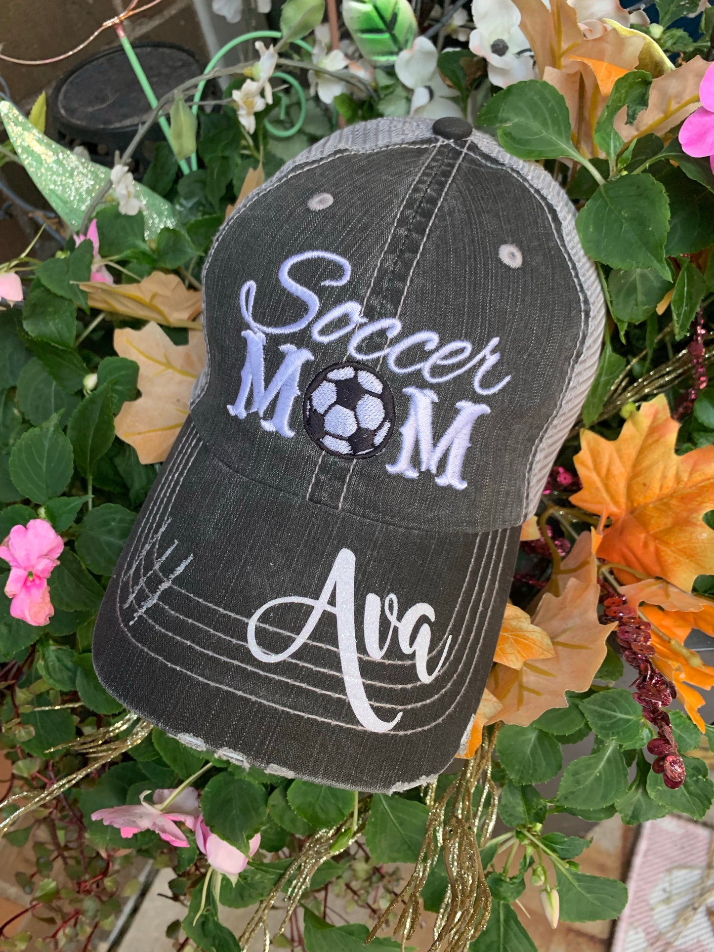 Personalized SOCCER hats Soccer mom Womens embroidered trucker caps Soccer hair - Stacy's Pink Martini Boutique