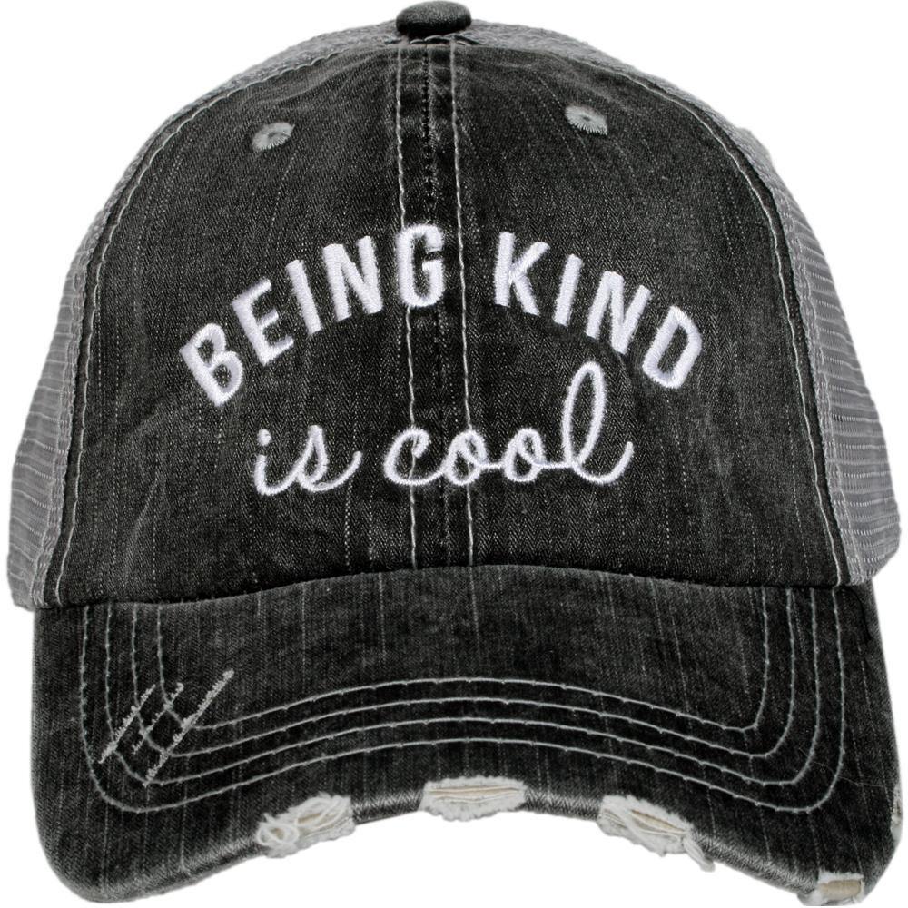 Hats • Being kind is cool • Embroidered gray distressed trucker caps - Stacy's Pink Martini Boutique