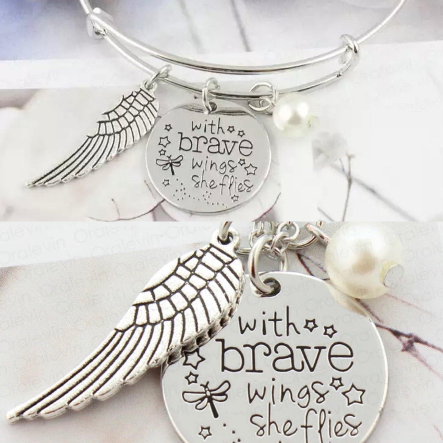 With brave wings she flies Jewelry Necklace, bracelet or key chain Stainless steel - Stacy's Pink Martini Boutique