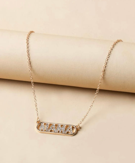 Mama necklace Gold bar with rhinestones Jewelry Mom