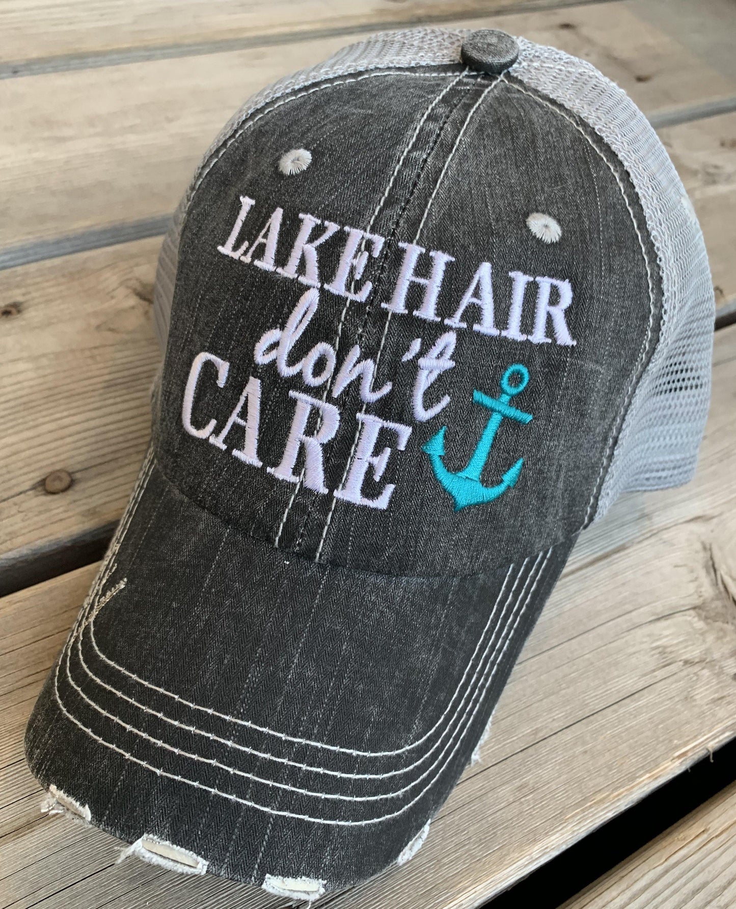 Boating Hats { Boat hair don’t care } Teal or pink anchor. Embroidered •  Trucker cap • - Stacy's Pink Martini Boutique